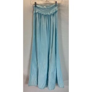 Blanco By Nature‎ guaze Blue Wide Leg Pants sz L Smocked High Waist Resort Beach